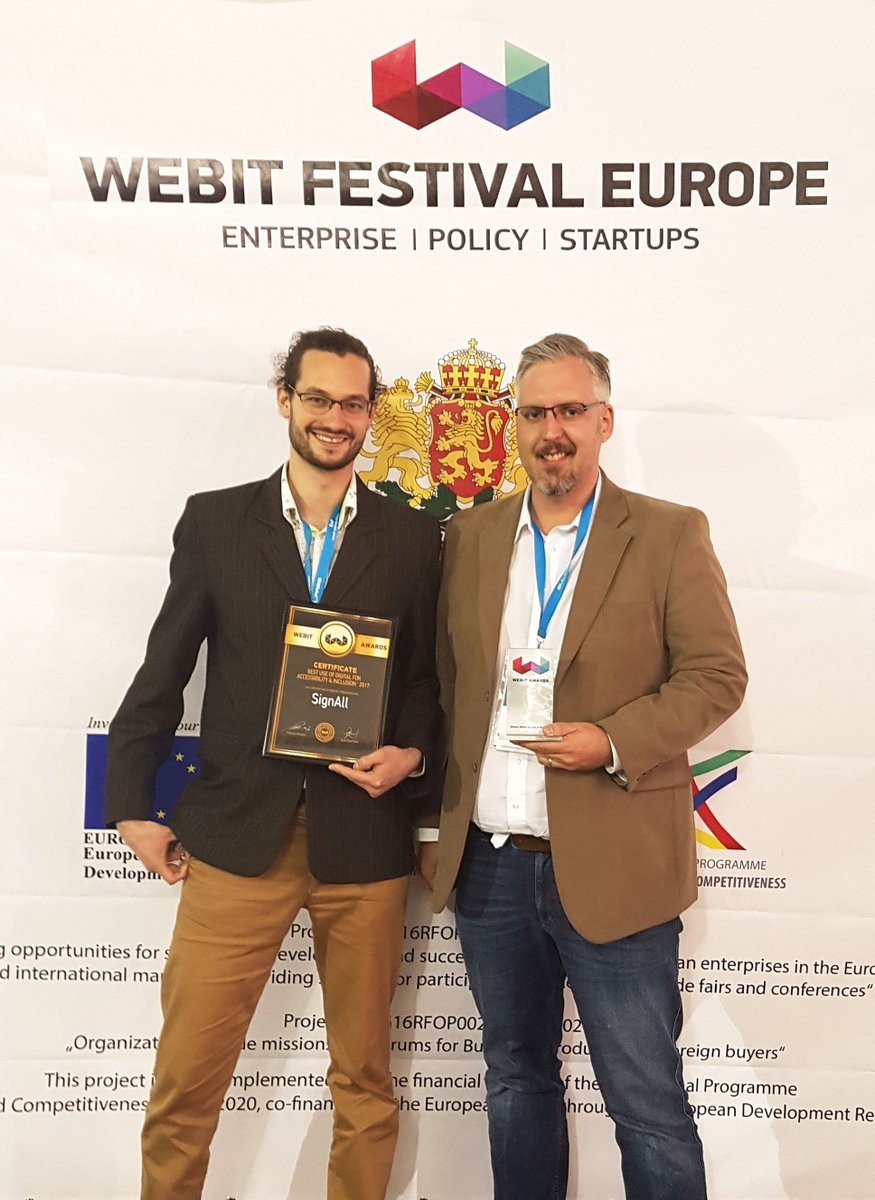 SignallUS's tweet photo. Thank you for the amazing event @WebitCongress, thank you for recognizing our work with the #Awards .😊 #webit2017 #technology #Accessibilty https://t.co/BPFHmCn9md