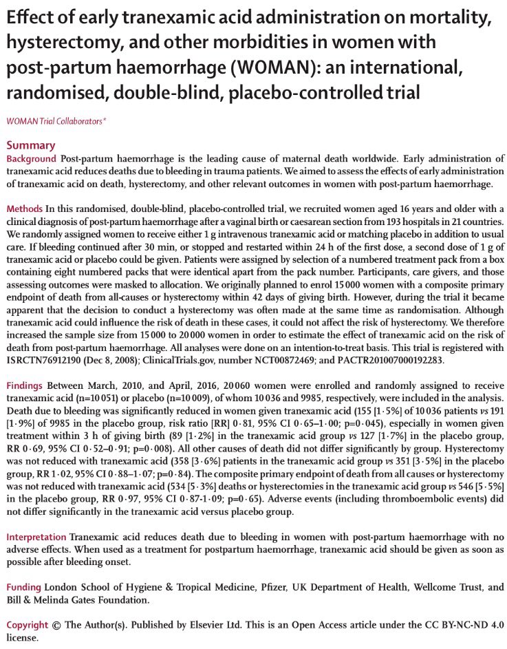 Tranexamic acid reduces death due to bleeding in women with post-partum... ln.is/zylaI by #TheLancet via <a href="/c0nvey/">Convey</a>