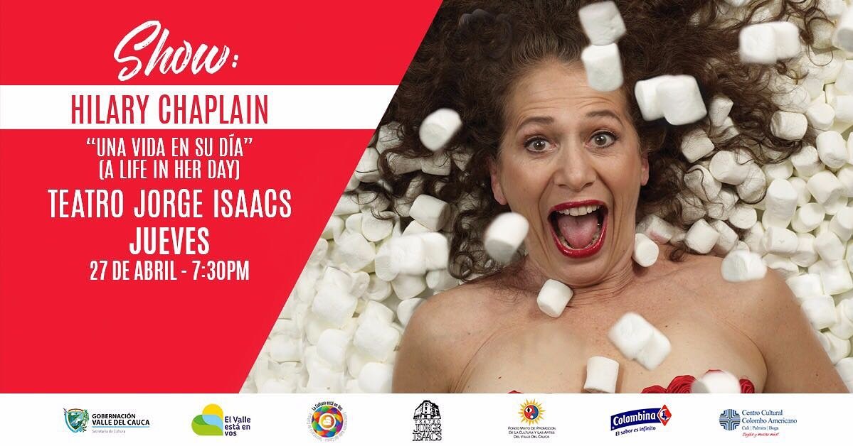 HOY en el TEATRO JORGE ISAACS , 7:30pm
, Hilary Chaplain llega con su comedia física!
25$ general 
2x 40$
15$ estudiantes​
Acompáñanos!