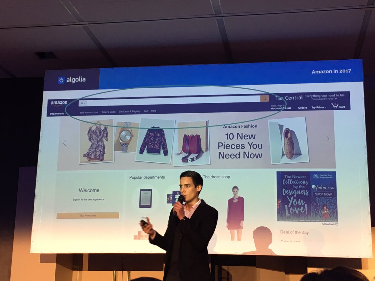 ShakilaLintant's tweet image. Chez Amazon, 70 personnes sont dédiées en permanence au moteur de recherche. #InstantSearch #Algolia #RetMo