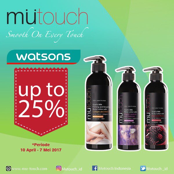 mutouch_id's tweet photo. Sahabat Mutouch, Body Lotion Mutouch 400ml diskon 25% lhooo... Periode: 10 April - 7 Mei 2017 #PromoMutouch #MutouchIndonesia https://t.co/SeL0wiUvPW