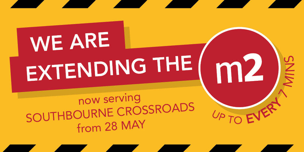 Good news, people of Southbourne... we are extending our m2 service to Southbourne Crossroads from 28 May! See more: morebus.co.uk/article.shtml?…