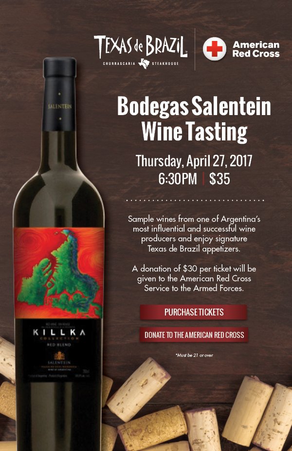 Need a date night tonight? Head over to Texas de Brazil in <a href="/PerkinsRoweBR/">Perkins Rowe</a> for their wine tasting benefiting Red Cross!