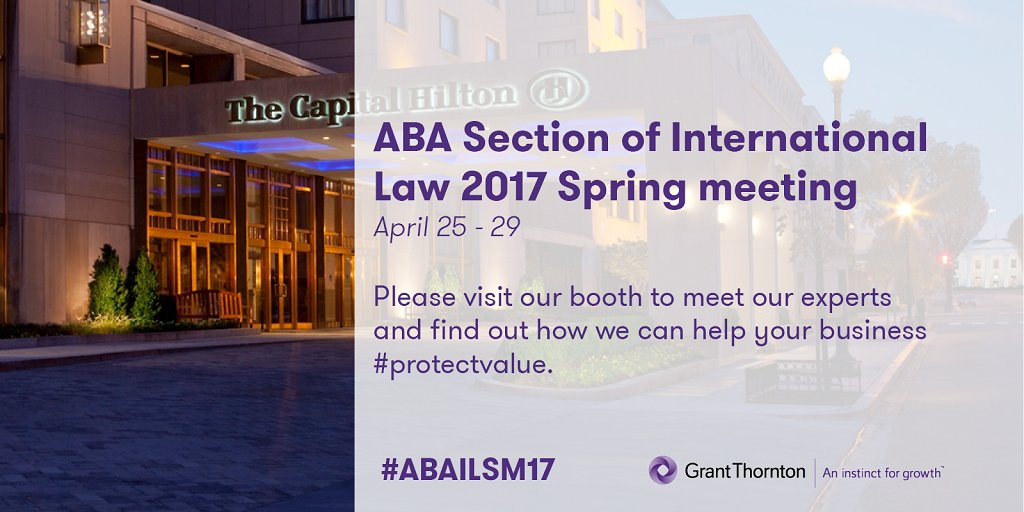 GrantThorntonUS's tweet image. Attending #ABAILSM17? Visit our booth to see how our services can help you #protectvalue