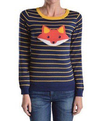 TopazSunStyle's tweet image. Fox 🦊 sweater in navy and yellow stripes, back in stock. #fox #foxsweater #maksweater #lightweightsweater #pulloversweater #stripedsweater …
