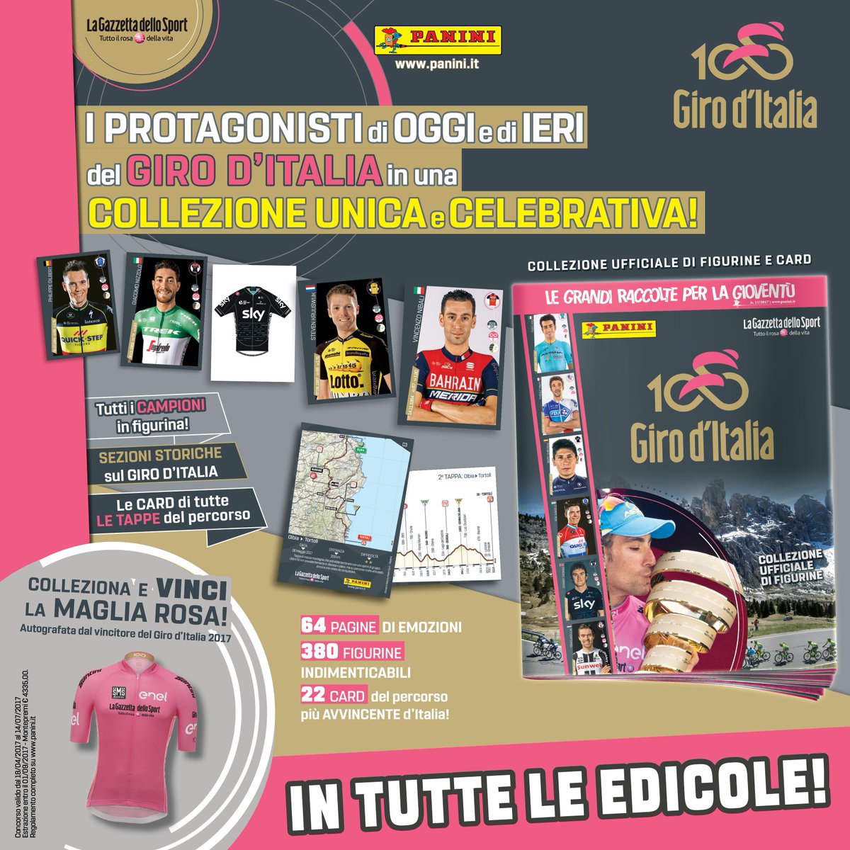 Giro d'Italia N°100: Diretta TV e Streaming Web + collezione di Figurine Panini