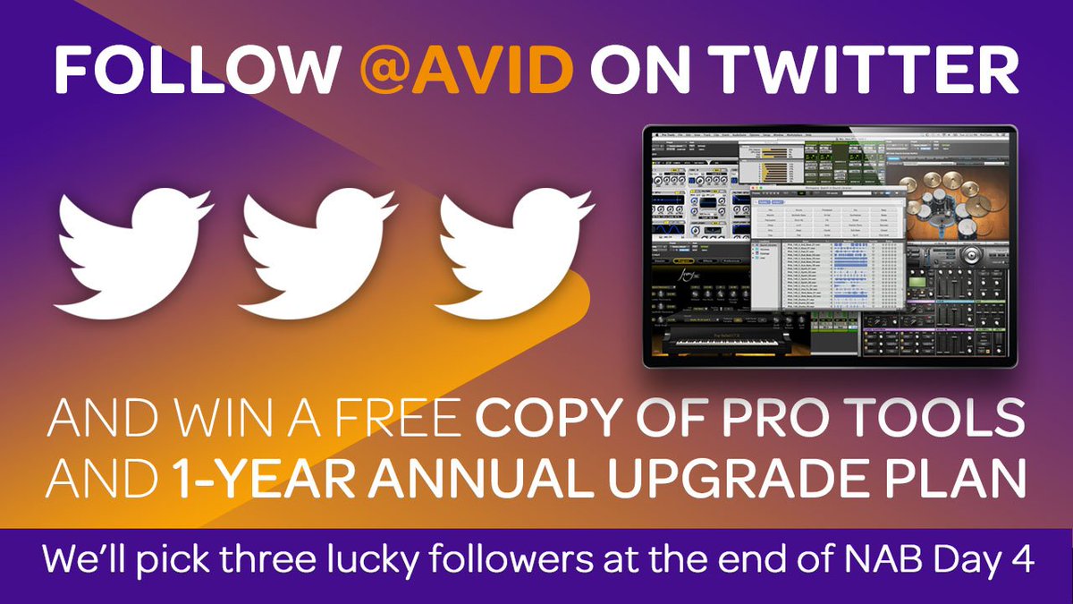 AvidProTools's tweet image. WANT TO WIN #PROTOOLS AND 1 YEAR OF UPDATES? Follow @Avid on Twitter and retweet this message—we'll pick 3 lucky winners #Avid #NABShow