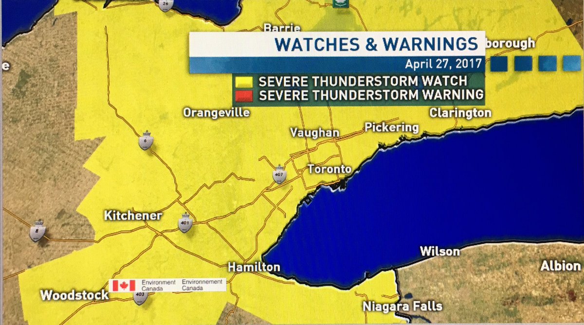 SEVERE T-STORM WATCH #Toronto #GTA + surrounding areas ...conditions favourable for cells with heavy downpours/winds/lightning <a href="/CBCToronto/">CBC Toronto</a>