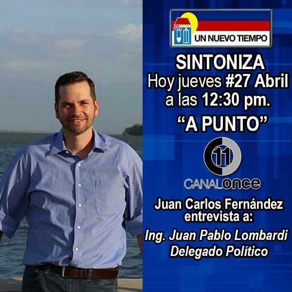 Sintoniza #hoy por el <a href="/Canal11DelZulia/">Canal Once Del Zulia</a> el programa #APunto a las 12:30pm la entrevista al Ing. @JuanPLombardi