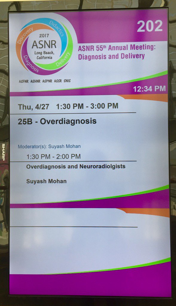 Vilavaite's tweet photo. Finally, #overdiagnosis as a subject in a congress of #Radiology 👌
Moderator: @drsuyash 
#ASNR2017 #ASNR17 #neuroradiology https://t.co/IKVAUKCrA3