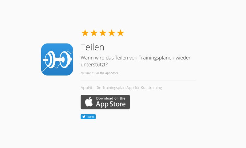 AppFitApp's tweet image. 5 Star Review: "Teilen: Wann wird das Teilen von Trainingsplänen wieder unterstützt?" launchkit.io/reviews/LobNa_…
