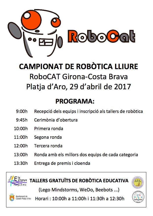 robocatoficial's tweet image. Aquest dissabte a partir de les 9 del matí no us perdeu la RoboCAT Girona-Costa Brava a Platja d&apos;Aro #RoboCAT17