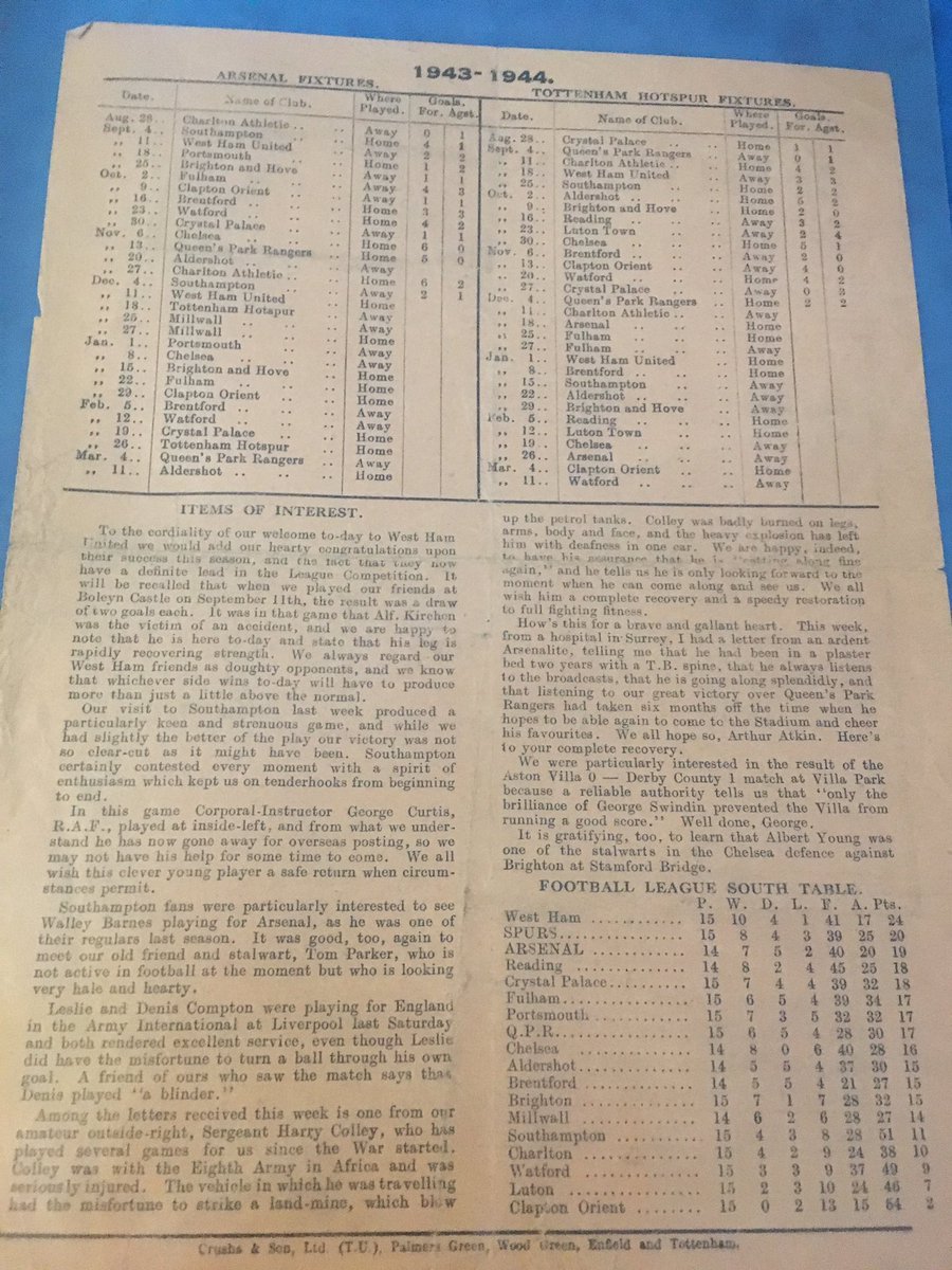 ozgooner's tweet image. @AFCHistory @HistoryArsenal 1943 Arsenal vs West Ham programme. 11th December. Finished 1-1. Att. 22,497 #Arsenal #AFC