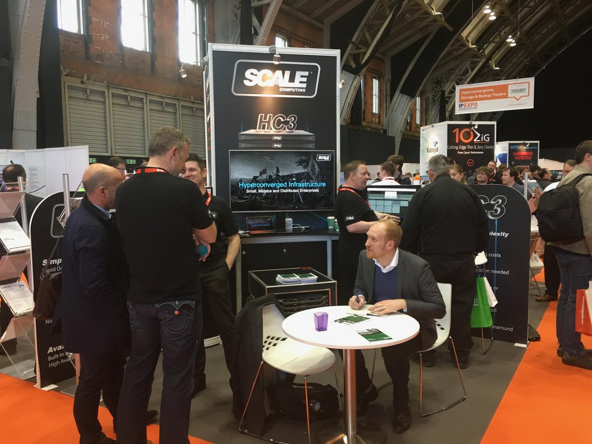 ScaleComputing's tweet photo. Great 1st Day at  @IPEXPO #IPExpoManchester Knees up at stand M252 talking #hyperconvergence for small, #midsize and #distributedenterprise. https://t.co/QhG7HAGime