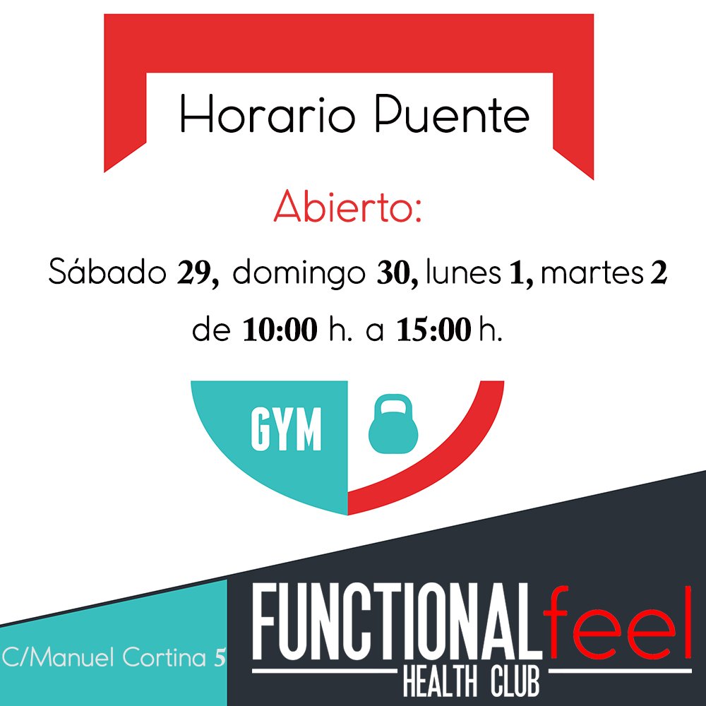 FunctionalFeel's tweet photo. Estos es el horario para este puente. Si el sábado por la tarde deseas entrenar, puedes asistir a nuestro Training Studio en C/Barquillo 47 https://t.co/hYs2yH3zhX