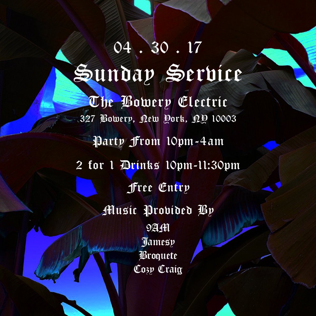 boweryelectric's tweet image. Just announced! @_SundayService 4/30 🙏 ~ bit.ly/2qjSthg