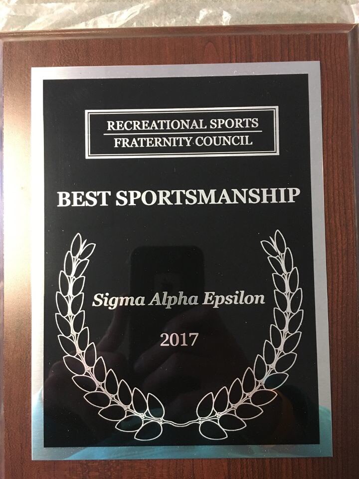 Along with a hopeful first-place finish in the yearly standings, we have also won the 2017 Rec Sports Fraternity Sportsmanship Award.