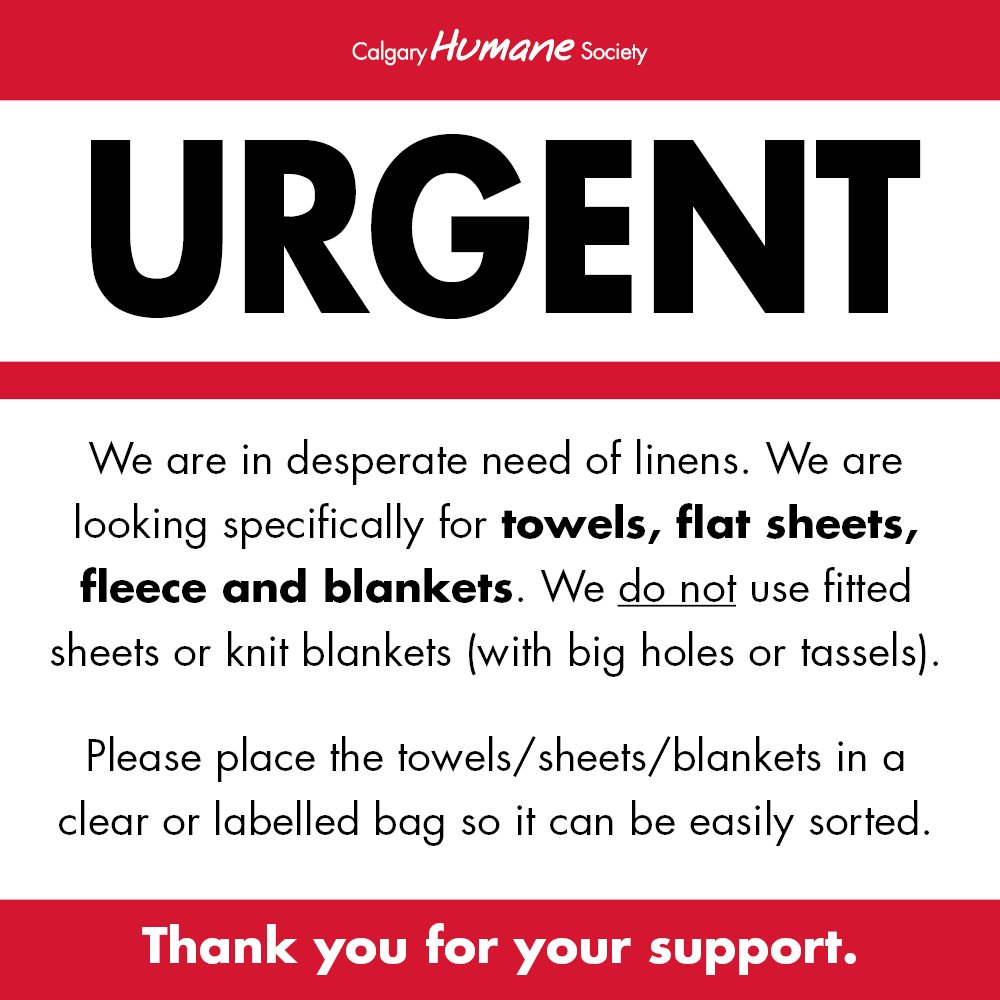 Calgary Humane Society On Twitter Urgent Supplies Needed
