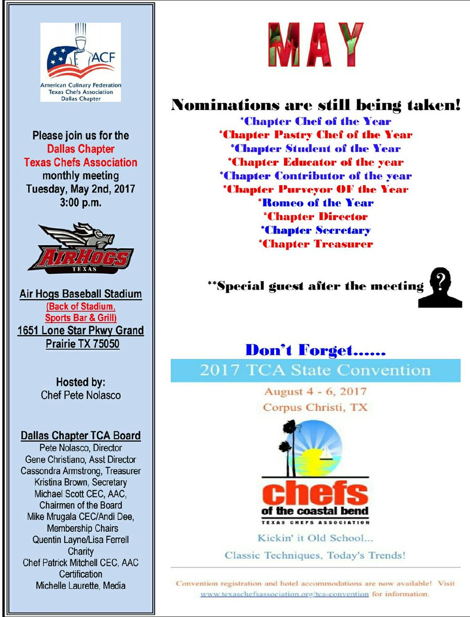 Dallas_TCA's tweet image. See you at our next TCS Dallas mtg. Tues, May 2nd 3pm, Air Hogs Baseball Stadium 1651 Lonestar, Grand Prairie 75050