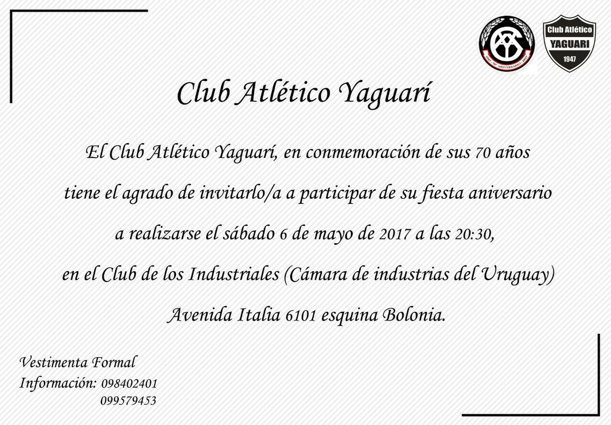 Los invitamos a participar de la gran fiesta de celebración de nuestro aniversario número 70. La cita es para el sábado 6 de mayo