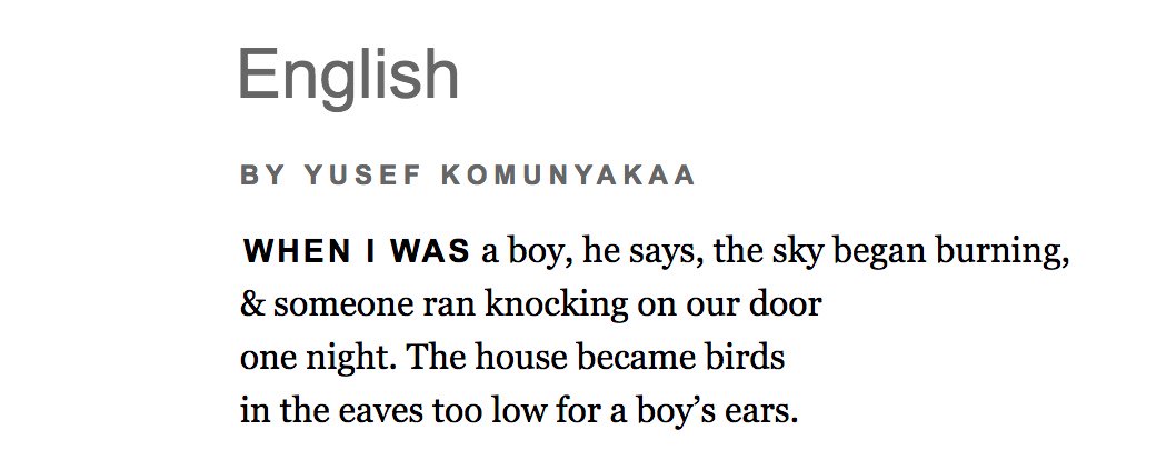 Happy Birthday, Yusef Komunyakaa! Read his poem English here: 
 