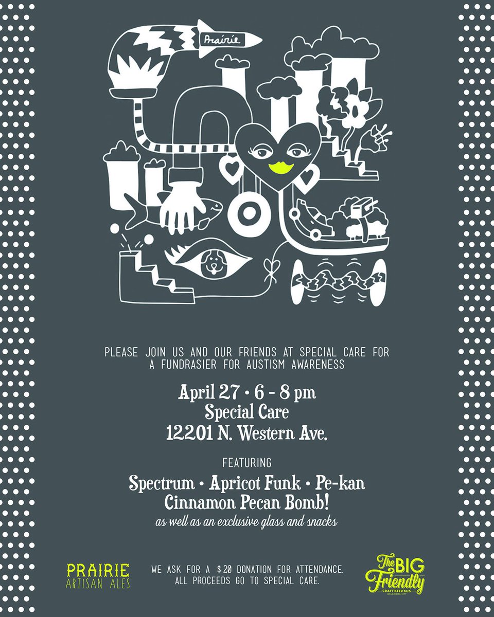 specialcareokc's tweet photo. Join us tonight with our friends from Prairie Artisan Ales for beer, friends, and fun for Autism Awareness - https://t.co/7jKi03YATI #Autism https://t.co/k8tCZTLEzF