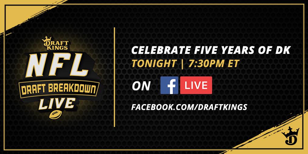DraftKings's tweet photo. The DK NFL Draft Breakdown is LIVE on Facebook! Tune in NOW for draft analysis from the top names in fantasy sports: https://t.co/eyLNjm7yRS https://t.co/USatmHgvKE