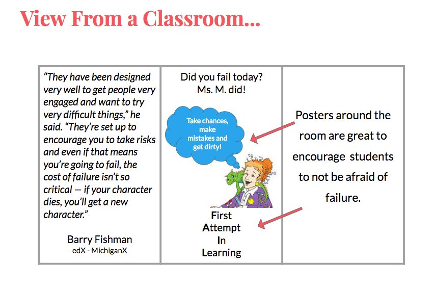 hickstro's tweet photo. A view from @natmak1118 classroom. FAIL = "first attempt at learning" #edtechcurrents #gamificacion https://t.co/MmWr0rlkFl