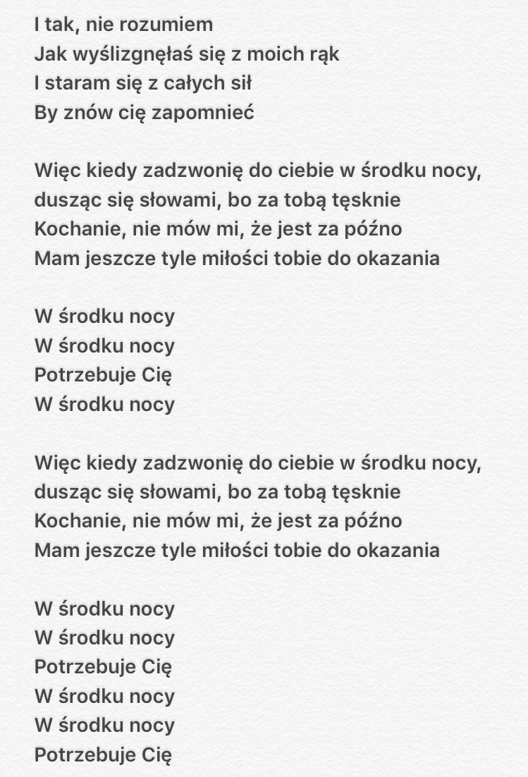 TheVamps_POL's tweet photo. TŁUMACZENIE "MIDDLE OF THE NIGHT"

(Mojego autorstwa, pewnie wkradł się błąd lub dwa...)
@TheVamps_POL @ughhkika https://t.co/RxJIp3fkAm