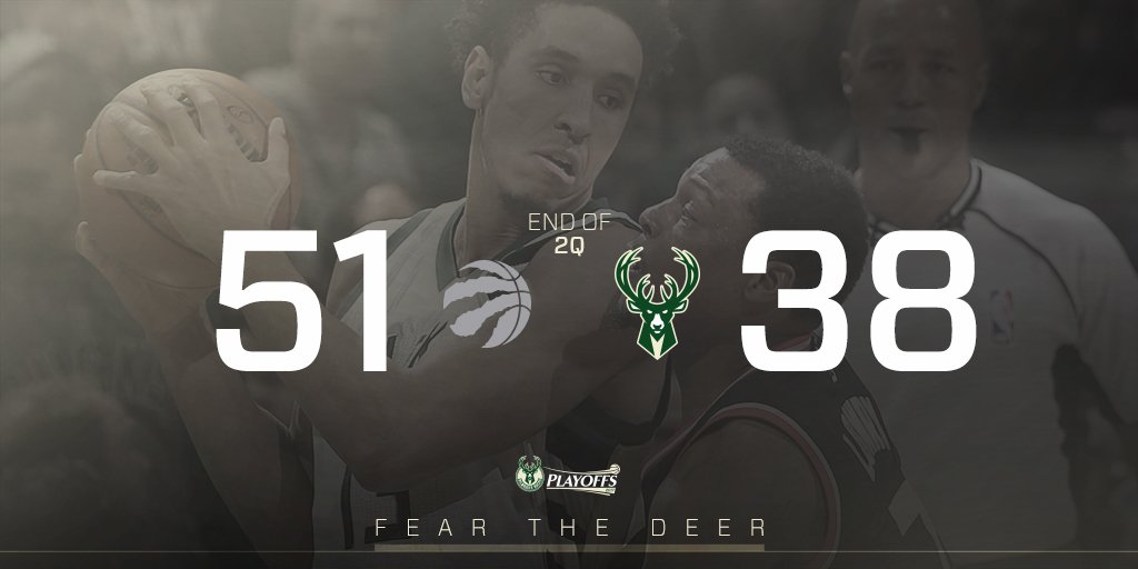 The Greek Freak has 18 at the break as the Raptors as within reach with 24 minutes to play!! #FearTheDeer https://t.co/MdQlTbYd9r