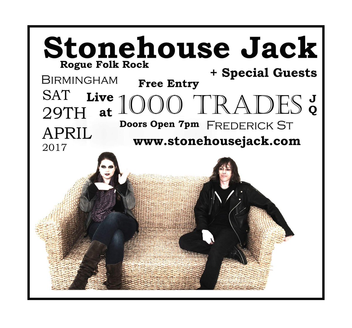 #NewMusicFriday check out the awesome ppl playing <a href="/1000TradesJQ/">1000 Trades</a> on Saturday: <a href="/JessieDesai/">Jessie Desai</a> <a href="/Godiva_Music/">Godiva</a> <a href="/harlequinskiss/">Harlequin's Kiss</a> &amp; us #stonehousejack