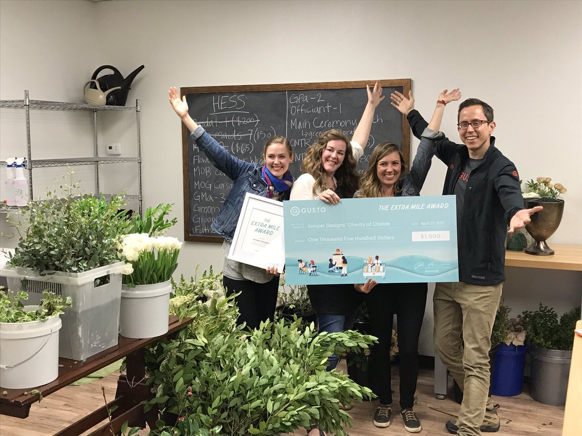 Congrats to <a href="/JuniperDesigns/">Juniper Designs</a> for receiving the <a href="/GustoHQ/">Gusto</a> #ExtraMileAward!! Your passion and care for what you do is infectious.