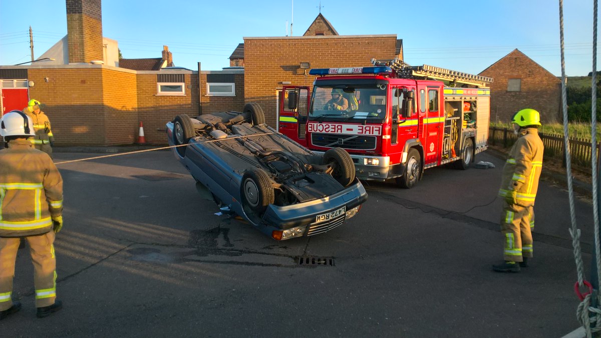 NYFRS_Ryedale's tweet photo. At Sherburn they winch & airbag a car to its side/roof & remove doors dont let this be you #drivealive #driverconcentration #speedawareness https://t.co/O899pxWhkz