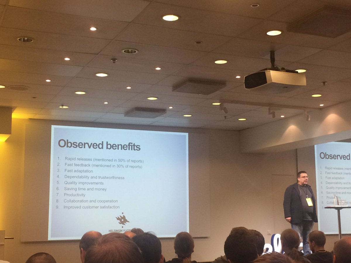 karvikim's tweet image. Science on Devops benefits by Prof. Tommi Mikkonen #devops2017