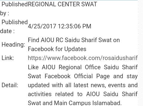 AiouOfficial's tweet photo. Find AIOU RC Saidu Sharif Swat on Facebook for Updates https://t.co/g1Mi3nge6T