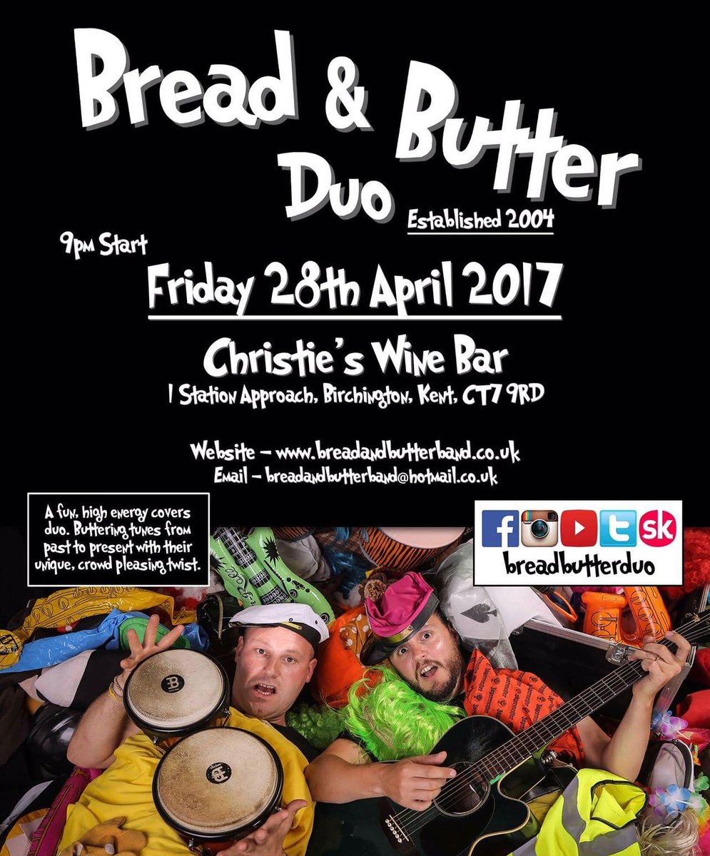 BreadButterDuo's tweet photo. This eve we return to Christie's Wine Bar. Come join us and #getbuttered #BreadButterBirchington #FancyDressBox #ButteryBirchingtonFun https://t.co/oItvqQefjL