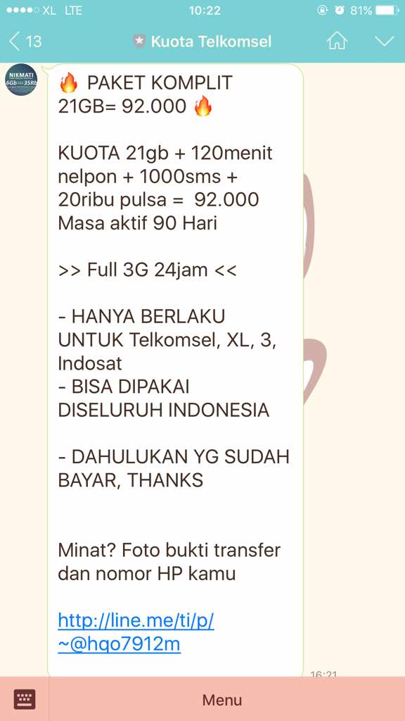 teloleet's tweet photo. Lalu gue dapet bc dari akun line @hqo7912m yang isinya kurang lebih gini.(agak curiga sih,soalnya murah banget) dan bisa digunakan dikartu- https://t.co/MXgZjvSeLm