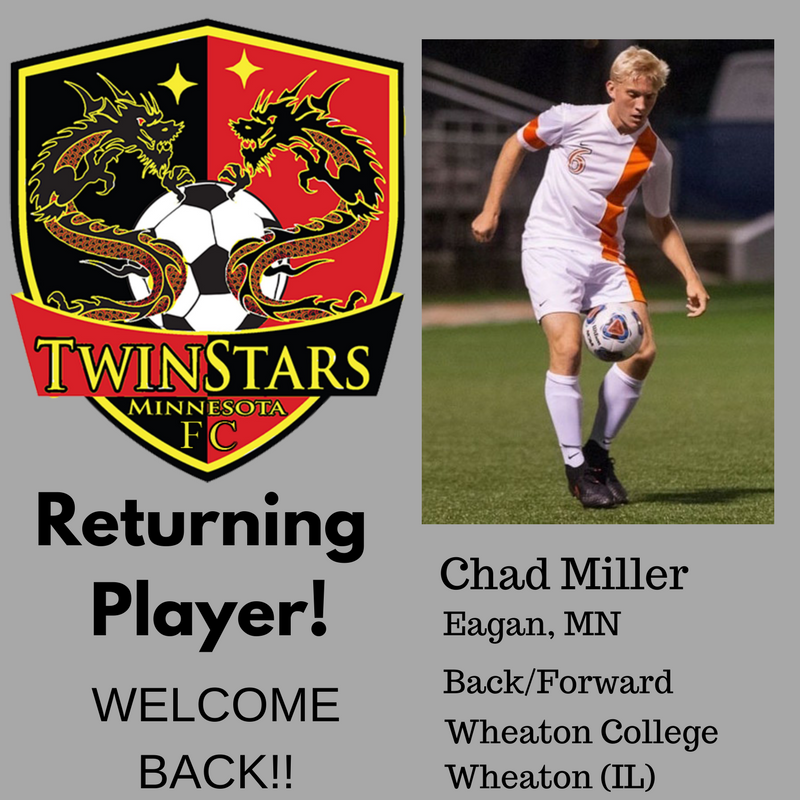 TwinStarsFury's tweet photo. Welcome back to @TwinStarsFC  Chad Miller who is playing at @Wheaton_Thunder @NPSL_North @NPSLSoccer https://t.co/q0uTsNXsKh