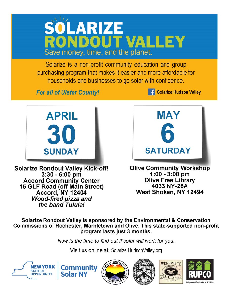 Solarize Rondout Valley is what happening! <a href="/NYSERDA/">NYS Energy Research and Development Authority</a>
