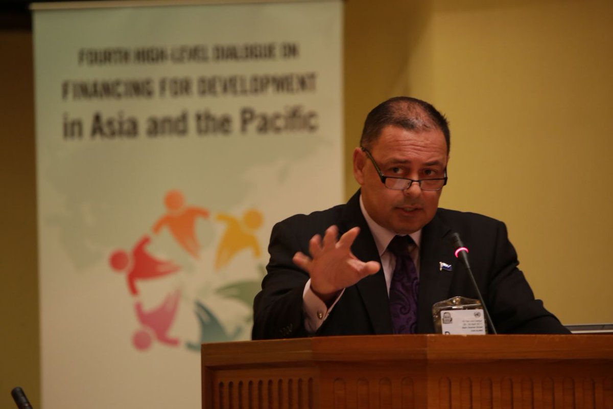 UNESCAP's tweet photo. Challenge fr many is looking at hw we cn utilize #Fin4Dev, partner with others fr our country priorities -Minister Mark Brown, #CookIslands https://t.co/qD1kyRjMOz