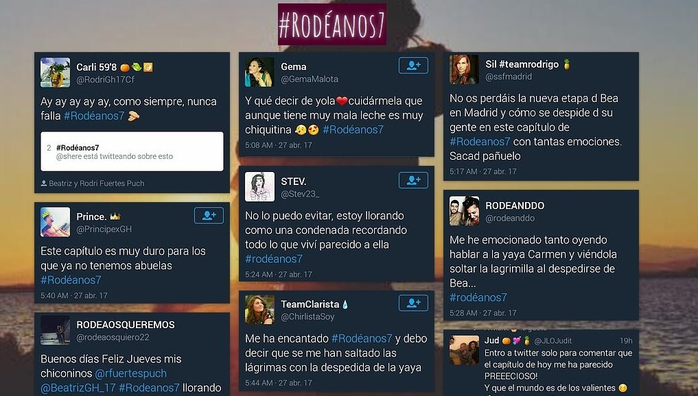 Ya podes pasar por la web #MagazineaConRodea a ver los tw del TT #Rodeanos7. Asi vivió el Team este capítulo 😢 
beayrodri.wixsite.com/magazineaconro…