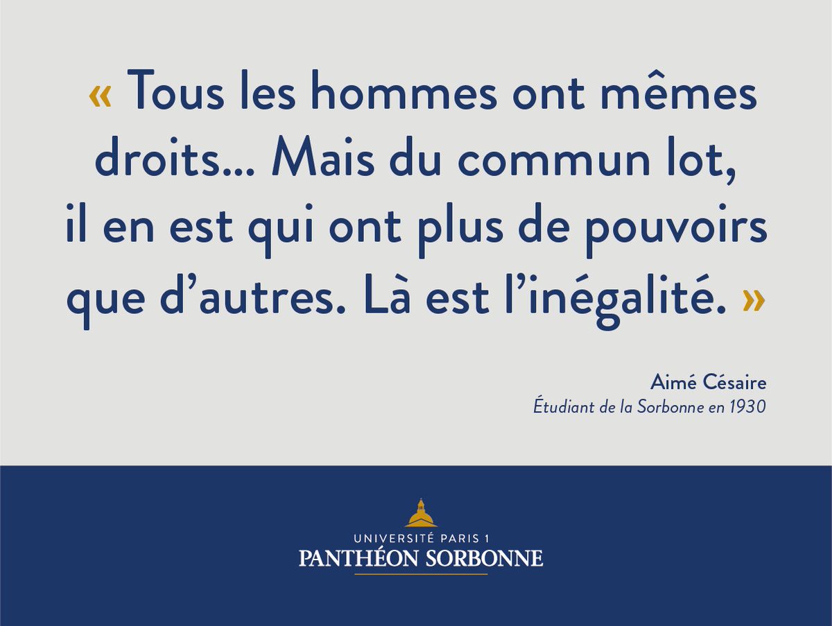 Université Paris 1 Panthéon-Sorbonne on Twitter: "Citation d'Aimé Césaire prononcée le 27 avril 1948 en Sorbonne, à l'occasion de la commémoration du Centenaire de l'abolition de l'esclavage https://t.co/nGBhWuUNXx" / Twitter