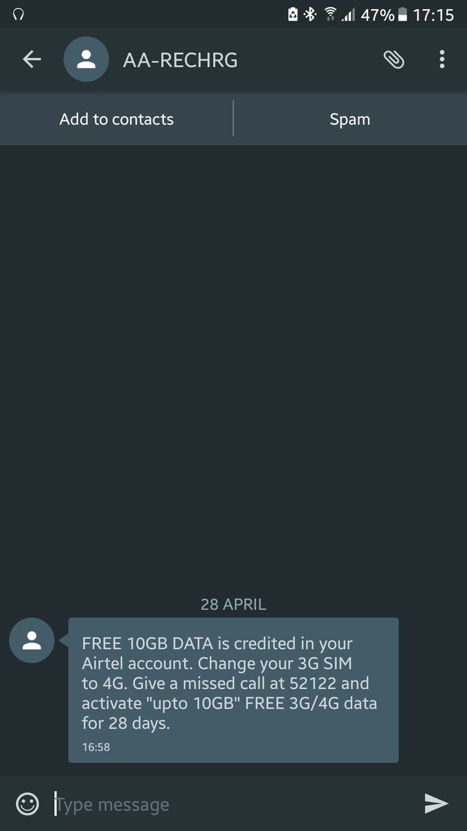 Adv_Mkhan's tweet image. @Airtel_Presence #databalance got sms tht 10gb was credited in a/c, but was fooled. #notgudairtel.