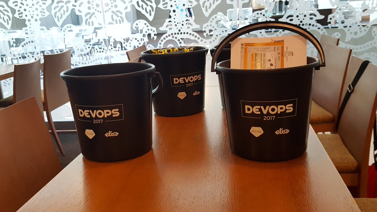 juperala's tweet image. And it keeps getting better. Finnish freebie specialty. Plastic bucket! #devops2017
