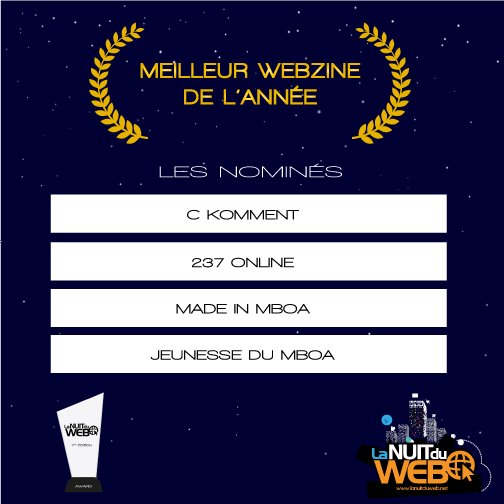 LNDWEB_Edition2's tweet photo. Bonjour #WebAddict😀
Découvrons ensemble les Nominés des catégories "WOMAN IN TECH' et "MEILLEUR WEBZINE':
#Lndweb2017 #lesNominés #Web237 https://t.co/dUuZFyZgkE