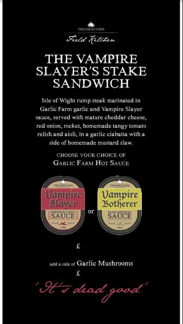 GarlicFarmFieldKitch (@tgffk28) on Twitter photo Heading to <a href="/foodiesfestival/">Foodies Festival</a> Brighton with a tasty new product. Come get your fangs round this. #garlic #vampire #brightonfoodies Heading to <a href="/foodiesfestival/">Foodies Festival</a> Brighton with a tasty new product. Come get your fangs round this. #garlic #vampire #brightonfoodies