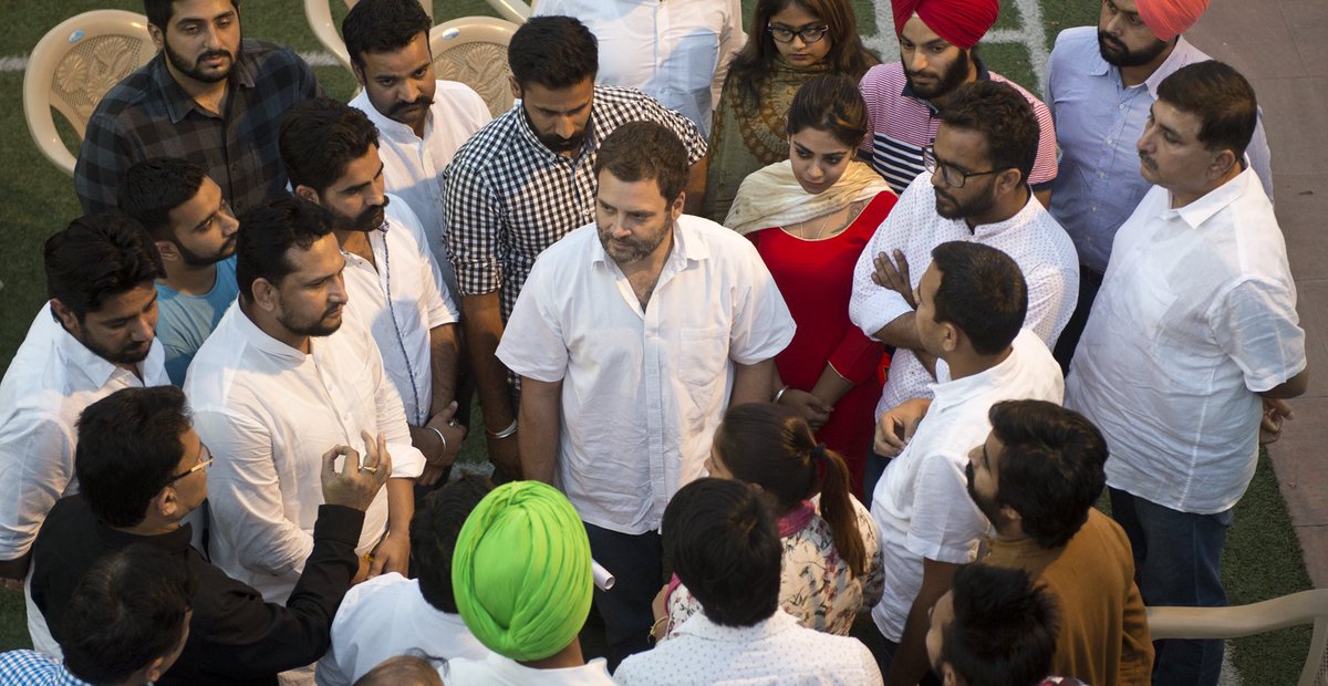 INCIndia's tweet image. Rahul Gandhi also met teachers from Panjab University who raised the issue of financial difficulties that the univ is facing