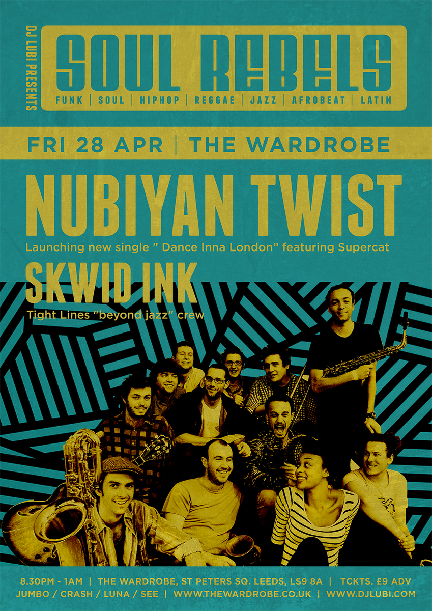 djlubi's tweet photo. 2nite @wardrobeleeds 4 @LeedsIntFest @Nubiyantwist live + #SkwidInk - last adv tix @JumboRecords @Crash_Records @lunatickets - doors 8.30pm https://t.co/TBzEOOBxKJ