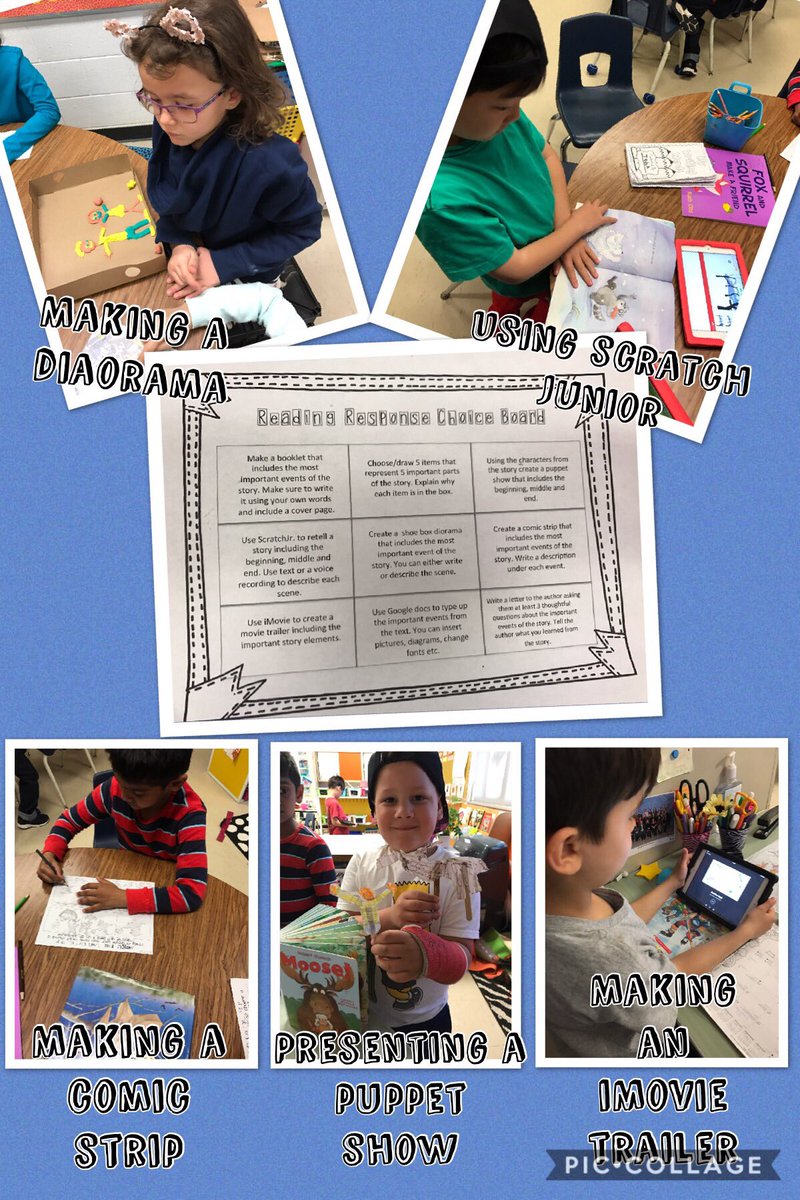 egibsonteach's tweet photo. Using our reading response choice board to show our understanding in different ways. @TDSB_DunlacePS #ReadingIsFUNdamental https://t.co/EqbT8us5RB