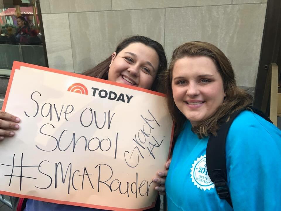 Some of our students <a href="/TODAYshow/">TODAY</a> this morning. Save Our School! #SMCAraiders <a href="/POTUS/">President Donald J. Trump</a>